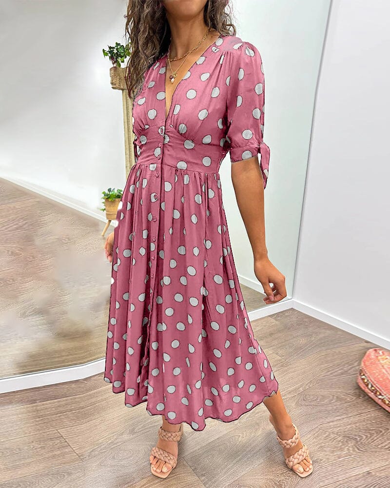 🔥👗Sukienka w kropki z głębokim dekoltem w szpic