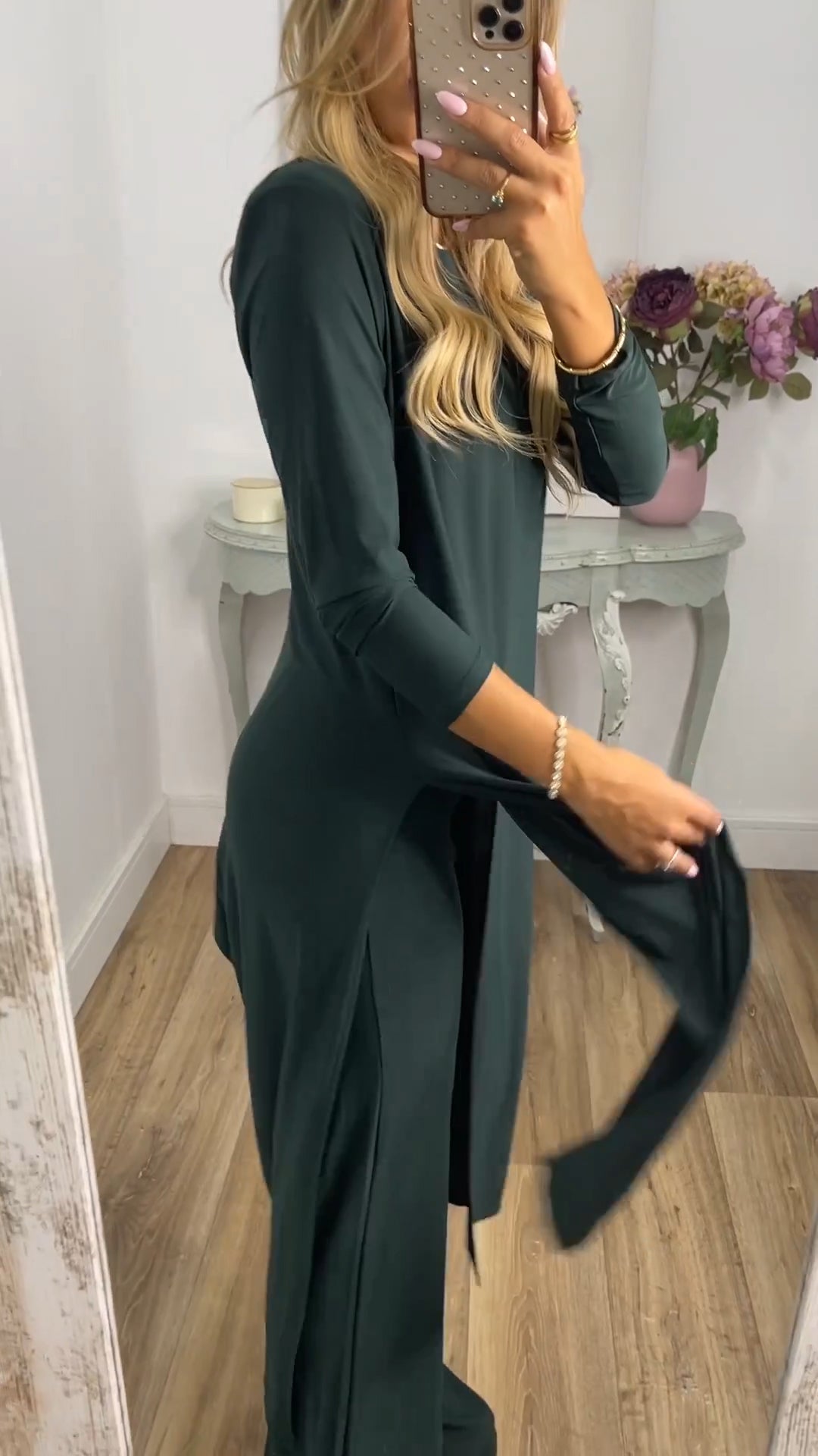 🎁Elegancki 2-częściowy garnitur z długim topem i dopasowanymi spodniami✨