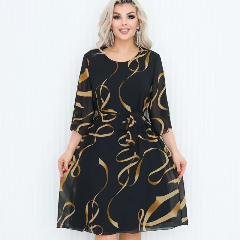 🌸Elegancka luźna sukienka midi z marszczonymi rękawami