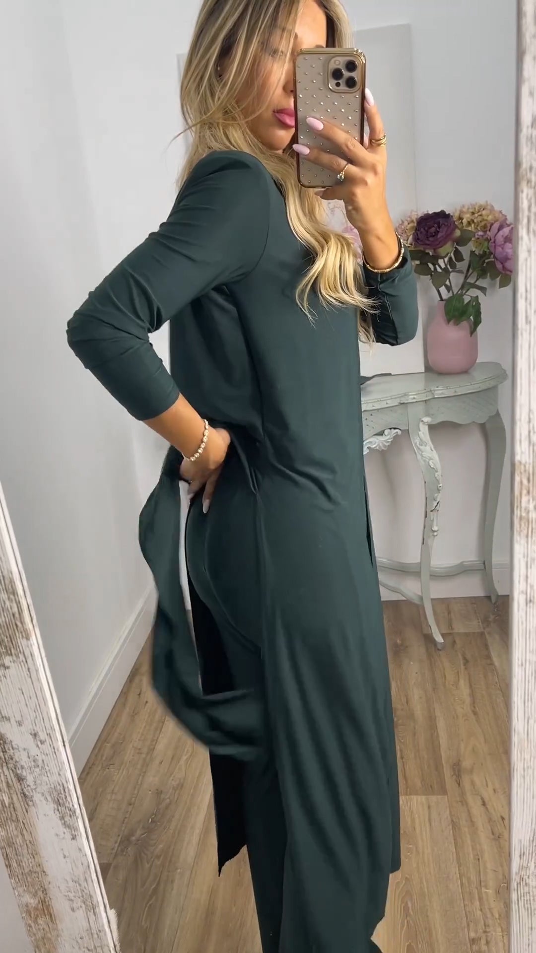 🎁Elegancki 2-częściowy garnitur z długim topem i dopasowanymi spodniami✨