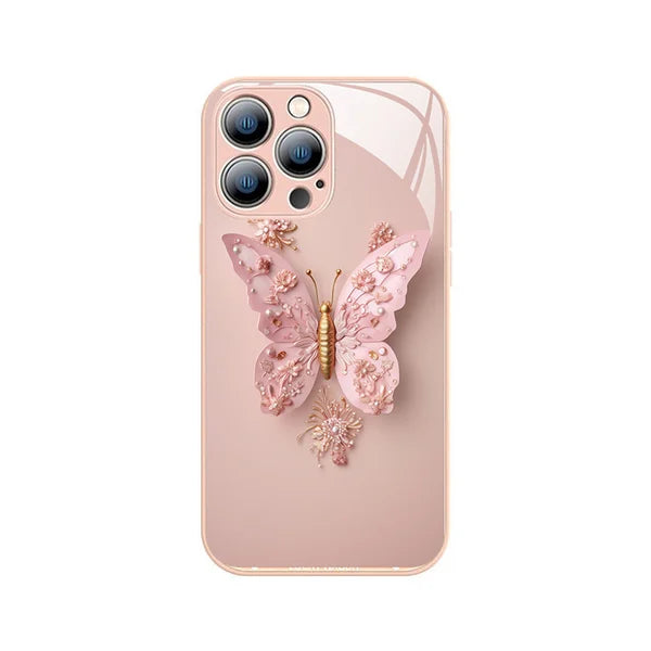 Płaska szklana obudowa z wzorem motyla 3D kompatybilna z iPhone'em 🦋