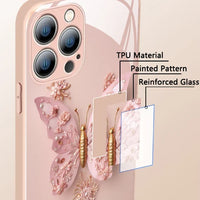 Płaska szklana obudowa z wzorem motyla 3D kompatybilna z iPhone'em 🦋