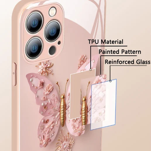 Płaska szklana obudowa z wzorem motyla 3D kompatybilna z iPhone'em 🦋