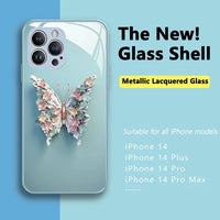 Płaska szklana obudowa z wzorem motyla 3D kompatybilna z iPhone'em 🦋