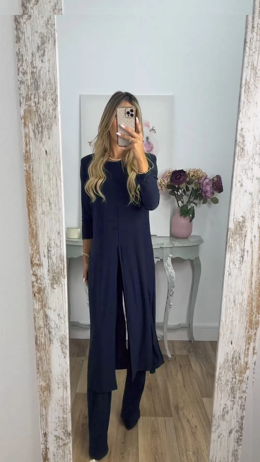 🎁Elegancki 2-częściowy garnitur z długim topem i dopasowanymi spodniami✨