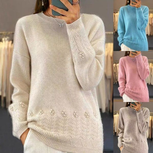 Damski sweter z dzianiny w jednolitym kolorze w stylu retro