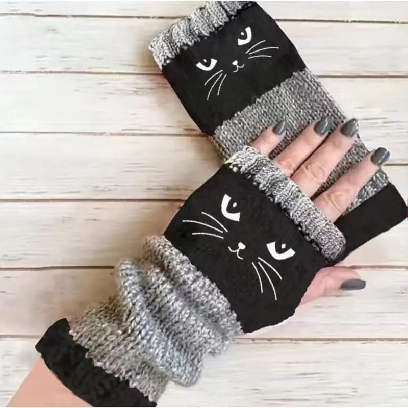😻 Rękawiczki bez palców z haftowanym kotem