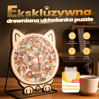 🐱135-elementowa drewniana układanka w kształcie kota w kolorach Morandiego🎁