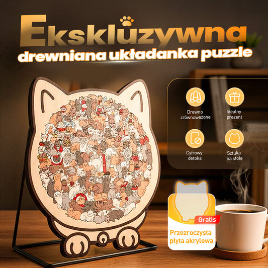 135-elementowa drewniana układanka w kształcie kota w kolorach Morandiego