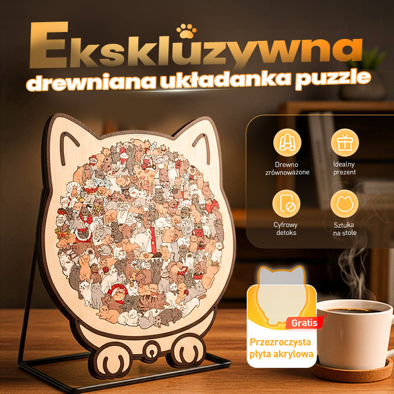 🐱135-elementowa drewniana układanka w kształcie kota w kolorach Morandiego🎁