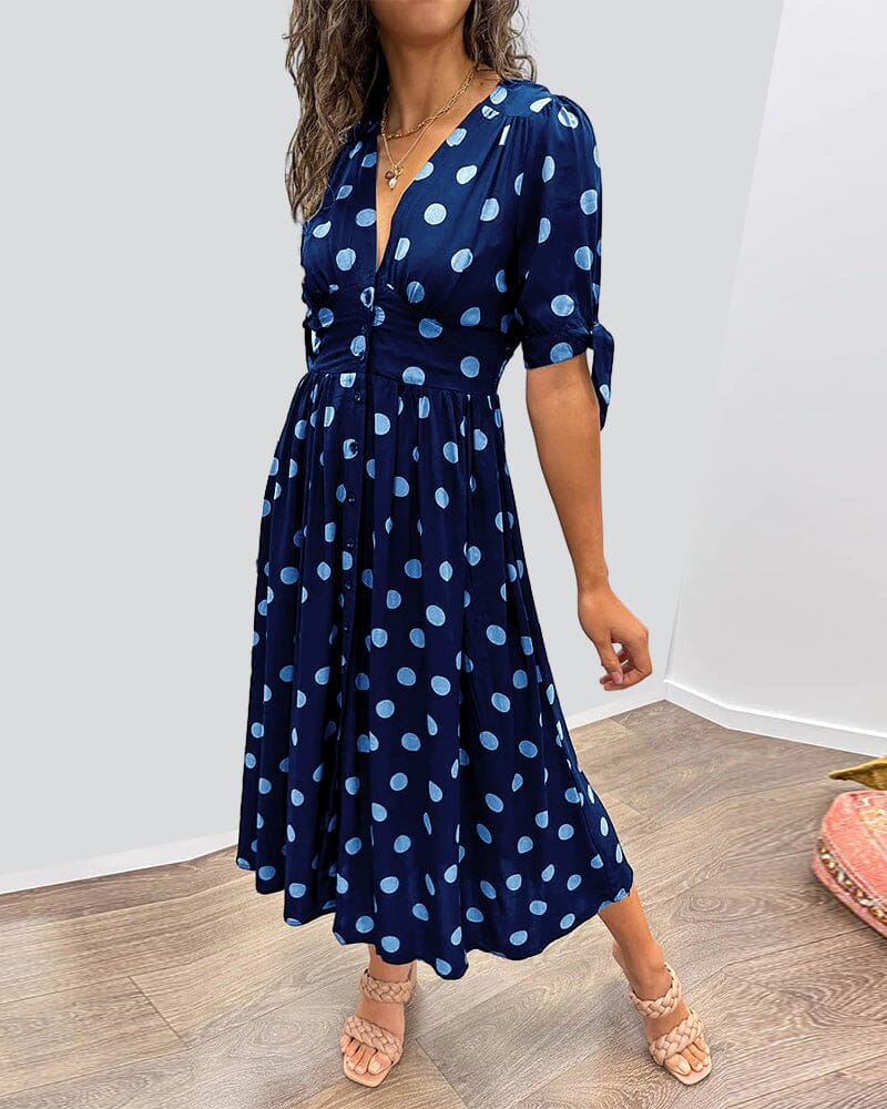 🔥👗Sukienka w kropki z głębokim dekoltem w szpic