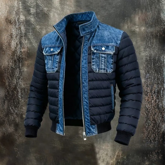 Kurtka hybrydowa z denimu i pikowana