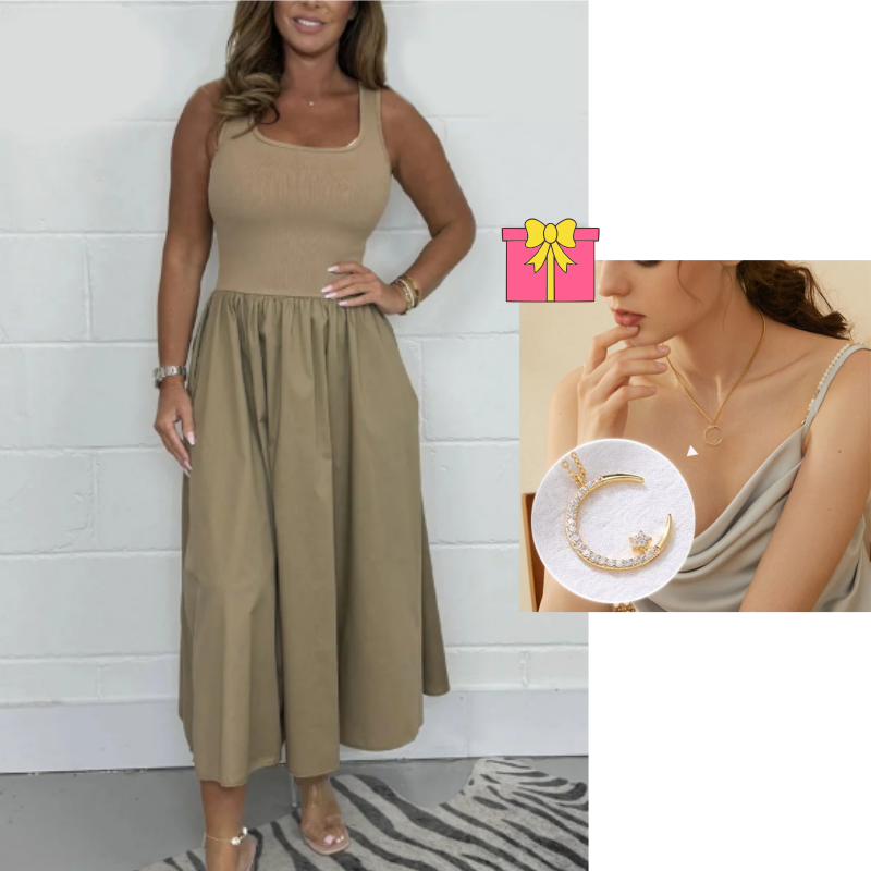 🌷Modna sukienka bez rękawów o linii A z kwadratowym dekoltem