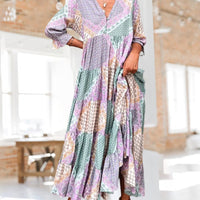 【M-3XL】🌈Kolorowa sukienka z nadrukiem i rękawami 3/4