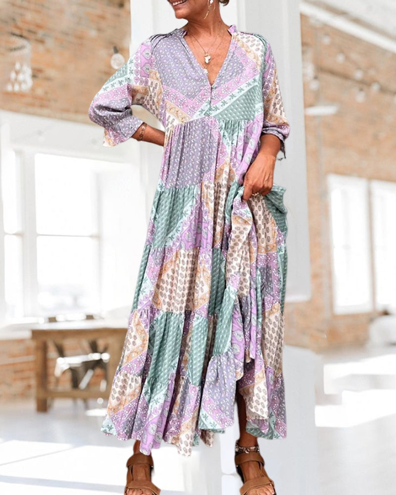 【M-3XL】🌈Kolorowa sukienka z nadrukiem i rękawami 3/4