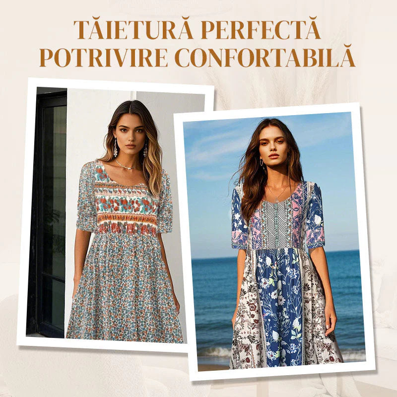 ✨Eleganckie teksturowane sukienki Premium z nadrukiem w stylu boho