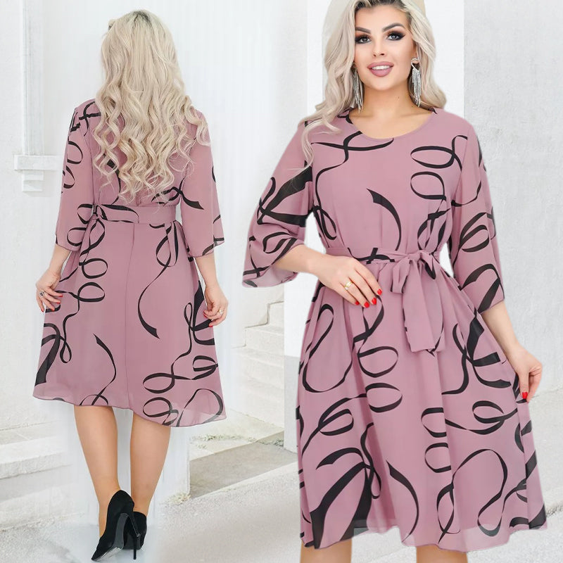 🌸Elegancka luźna sukienka midi z marszczonymi rękawami