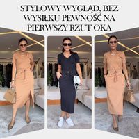 🌸Zestaw damski T-shirt z dekoltem w serek i spódnicy midi