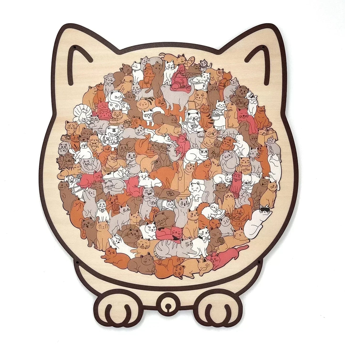 🐱135-elementowa drewniana układanka w kształcie kota w kolorach Morandiego🎁