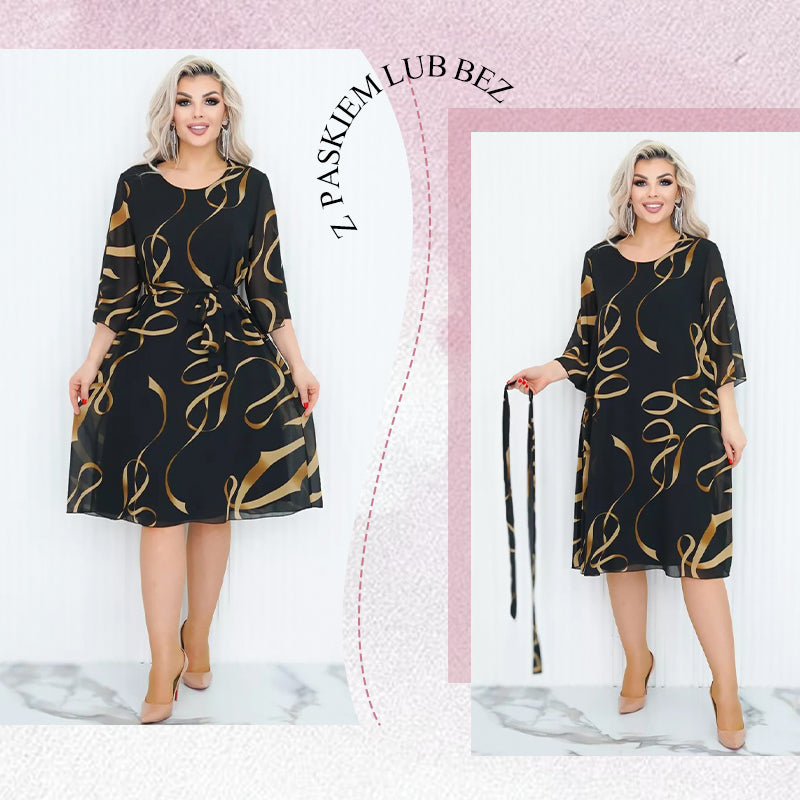 🌸Elegancka luźna sukienka midi z marszczonymi rękawami