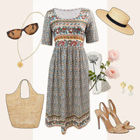 ✨Eleganckie teksturowane sukienki Premium z nadrukiem w stylu boho