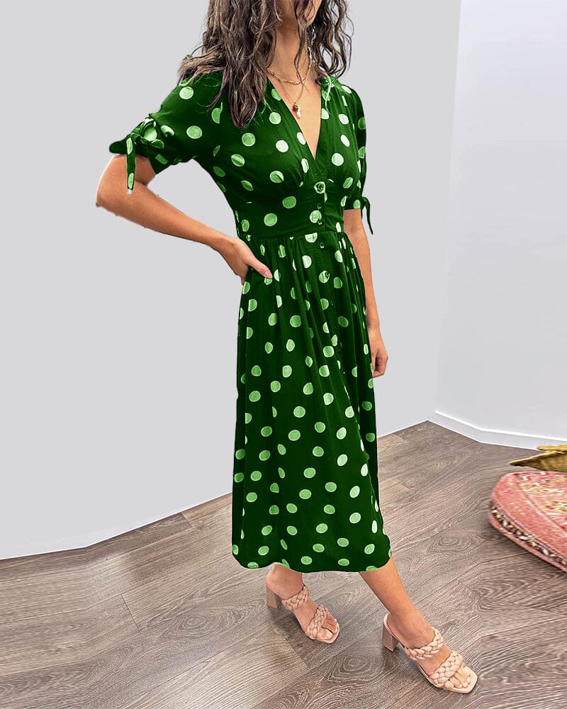 🔥👗Sukienka w kropki z głębokim dekoltem w szpic