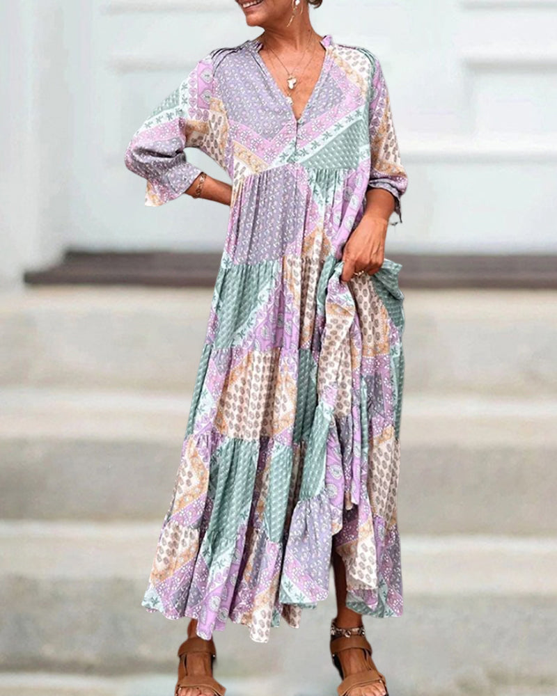 【M-3XL】🌈Kolorowa sukienka z nadrukiem i rękawami 3/4