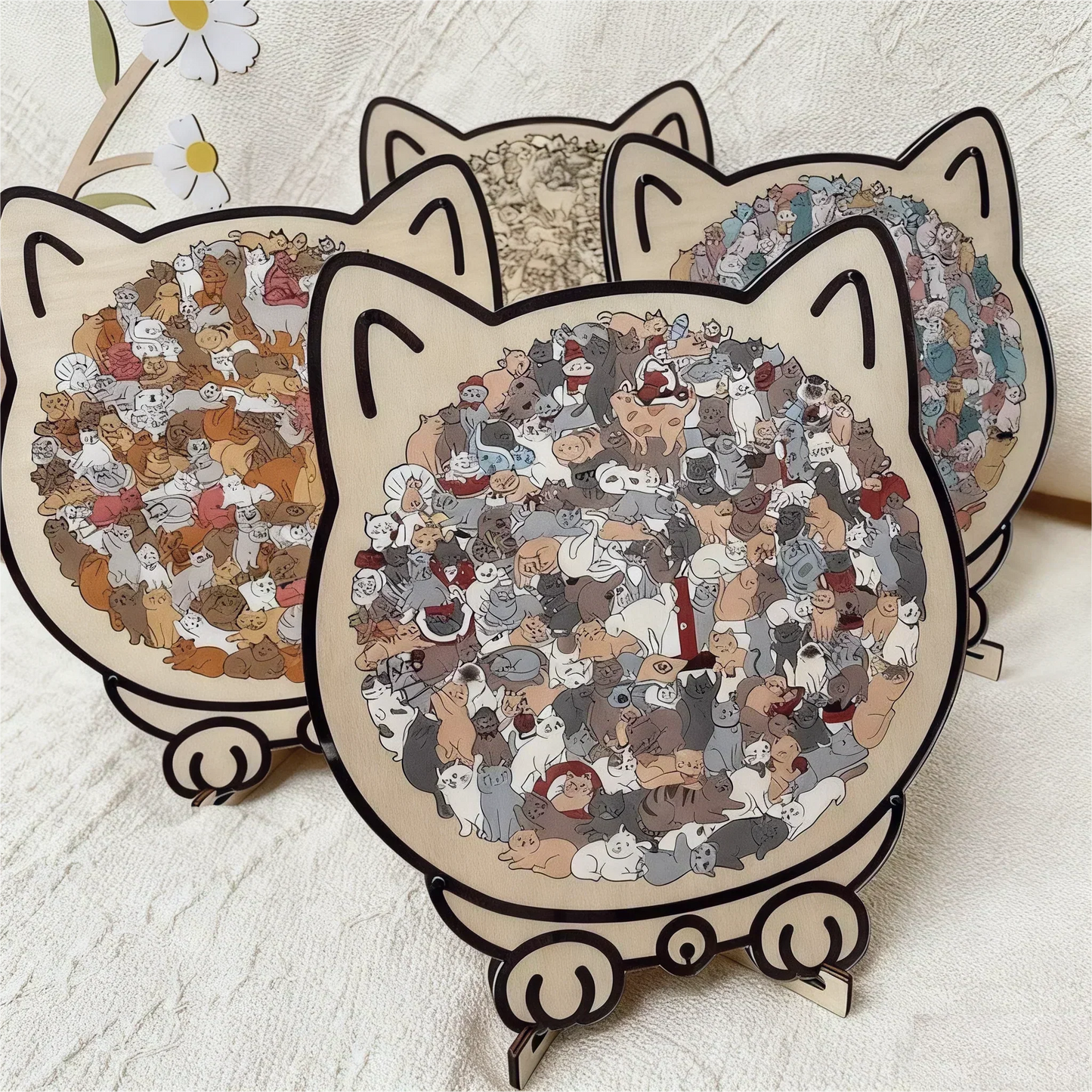 🐱135-elementowa drewniana układanka w kształcie kota w kolorach Morandiego🎁
