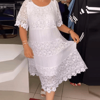💝Jednokolorowa koronkowa sukienka z krótkim rękawem👗