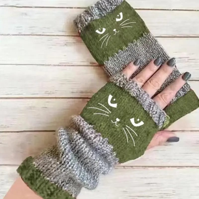 😻 Rękawiczki bez palców z haftowanym kotem
