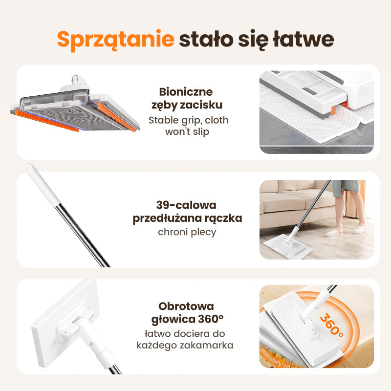 Jednorazowy mop do kurzu z 4 ściereczkami wielokrotnego użytku