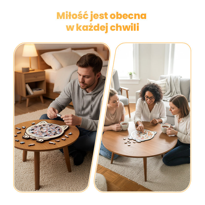 🐱135-elementowa drewniana układanka w kształcie kota w kolorach Morandiego🎁