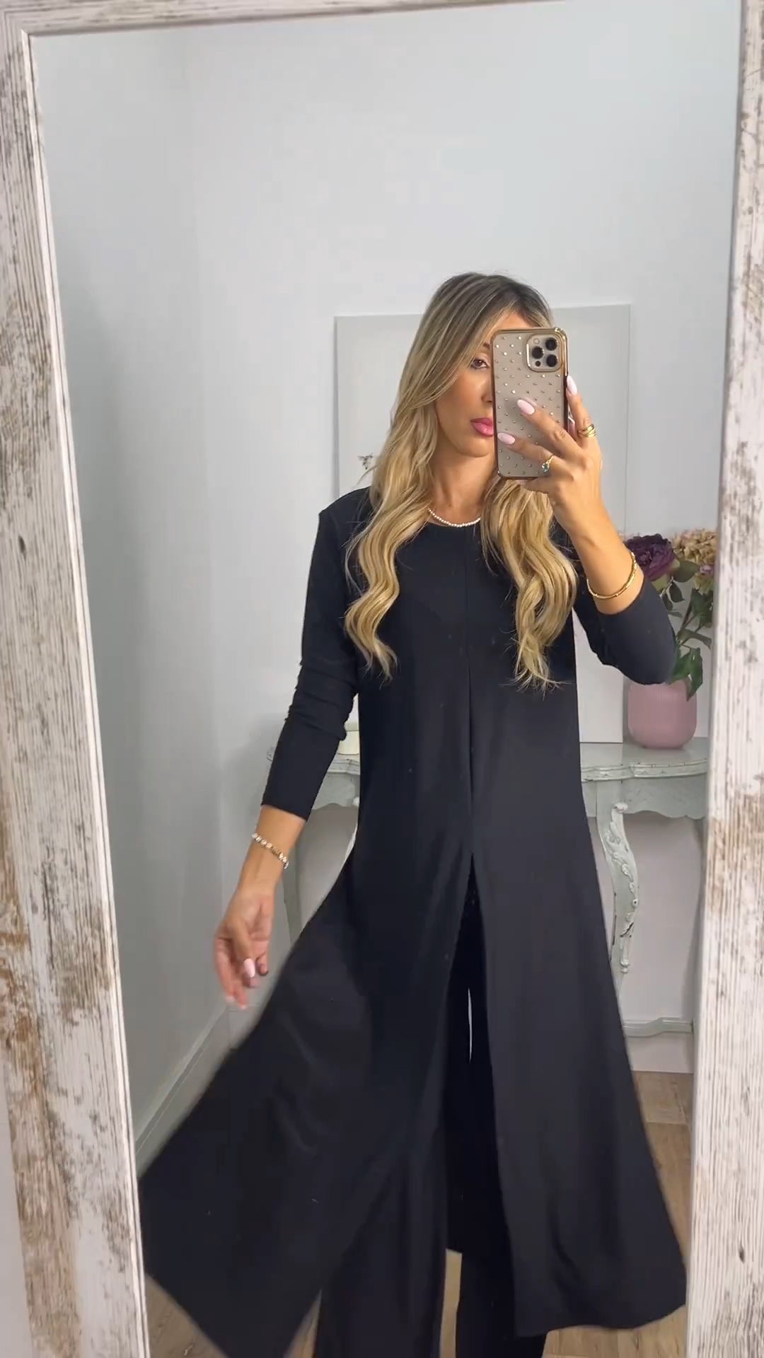 🎁Elegancki 2-częściowy garnitur z długim topem i dopasowanymi spodniami✨