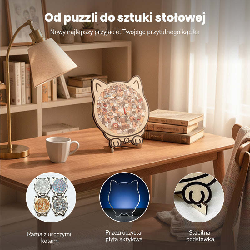 🐱135-elementowa drewniana układanka w kształcie kota w kolorach Morandiego🎁