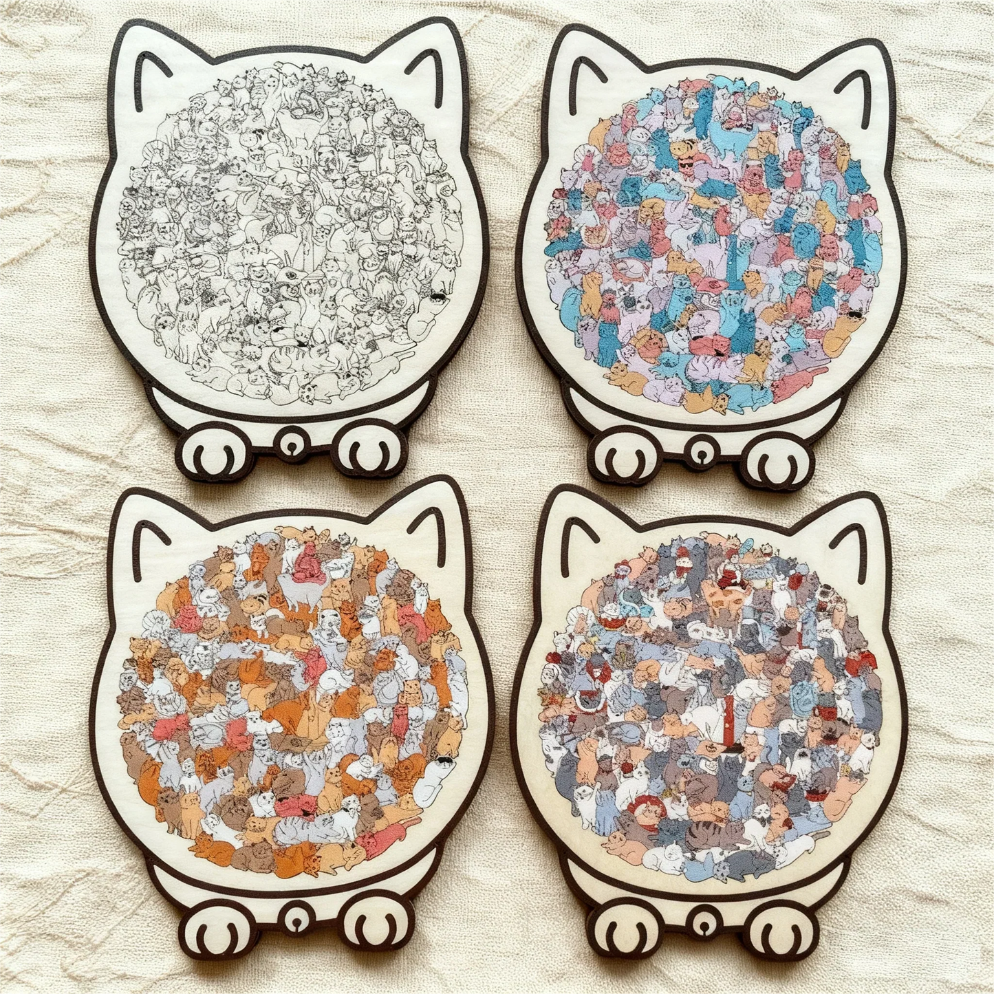 🐱135-elementowa drewniana układanka w kształcie kota w kolorach Morandiego🎁