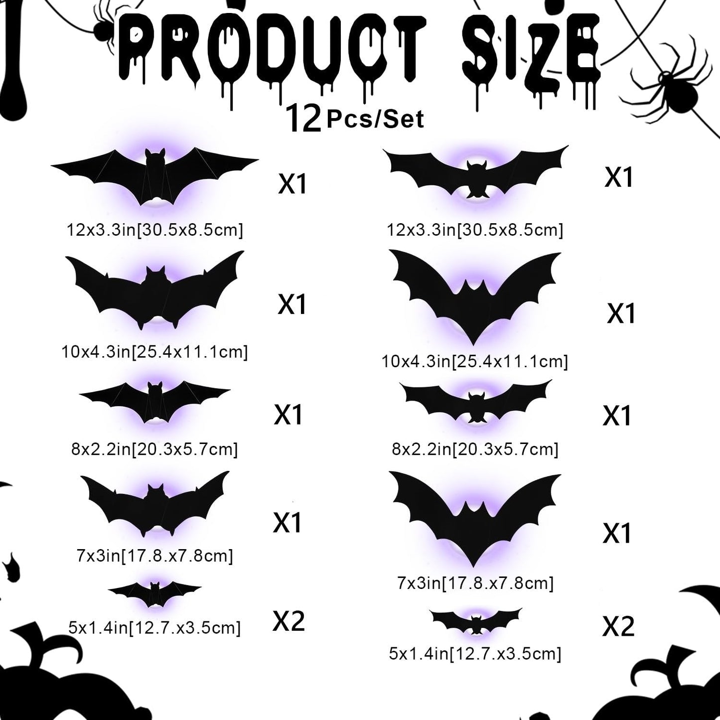 🦇Halloweenowe świecące nietoperze 3D
