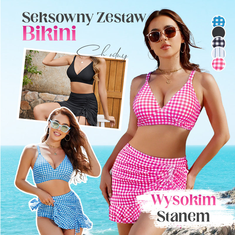 🔥👙Damski komplet bikini z wysokim stanem i dekoltem w szpic