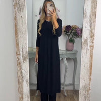 🎁Elegancki 2-częściowy garnitur z długim topem i dopasowanymi spodniami✨