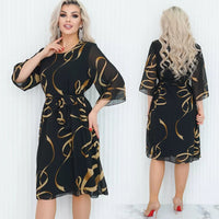 🌸Elegancka luźna sukienka midi z marszczonymi rękawami