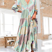 【M-3XL】🌈Kolorowa sukienka z nadrukiem i rękawami 3/4