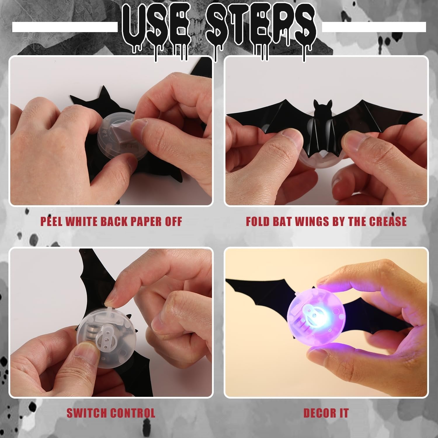 🦇Halloweenowe świecące nietoperze 3D