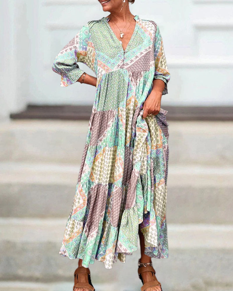 【M-3XL】🌈Kolorowa sukienka z nadrukiem i rękawami 3/4