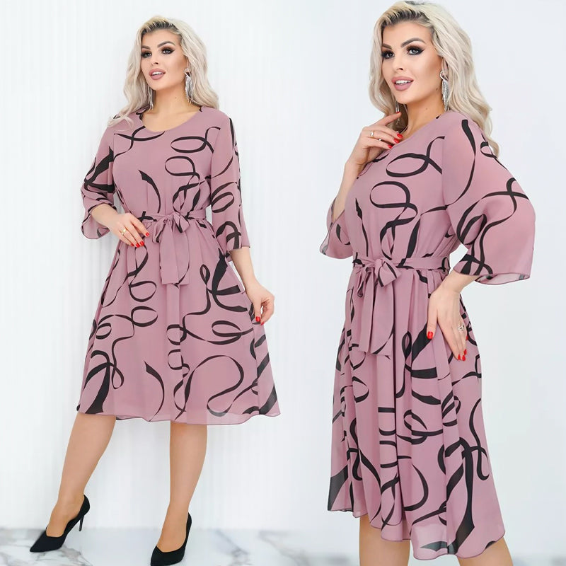 🌸Elegancka luźna sukienka midi z marszczonymi rękawami