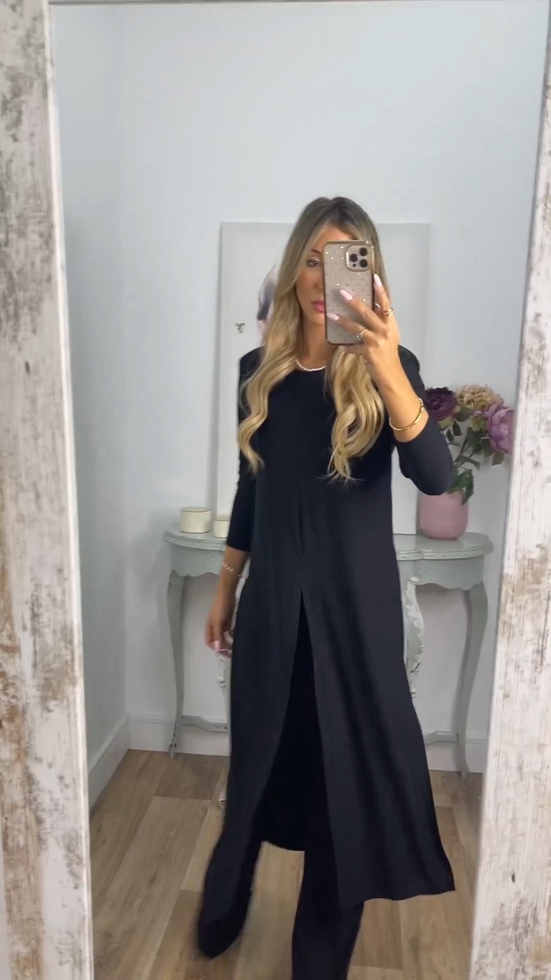 🎁Elegancki 2-częściowy garnitur z długim topem i dopasowanymi spodniami✨