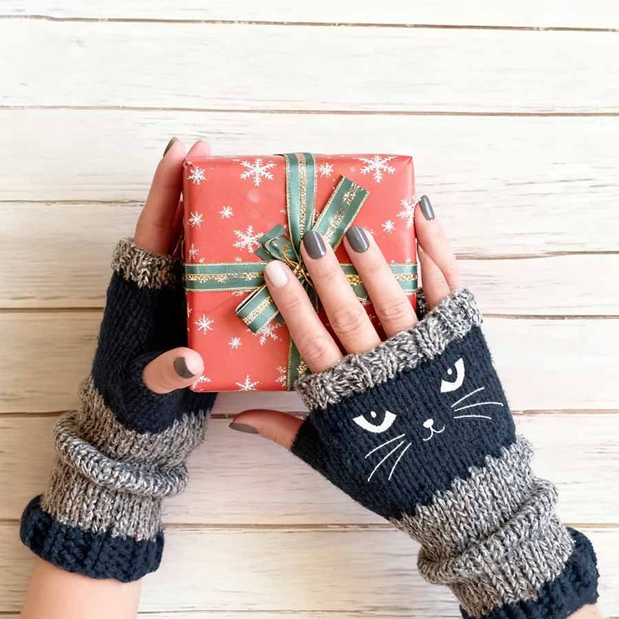 😻 Rękawiczki bez palców z haftowanym kotem