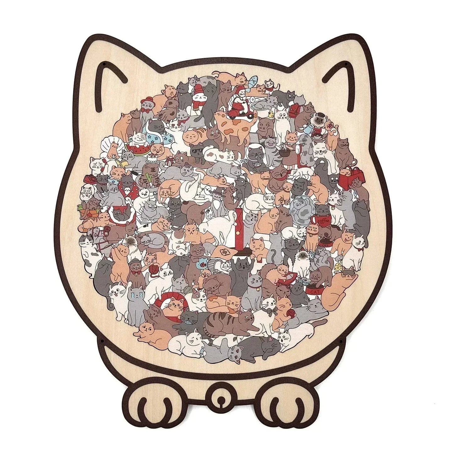 🐱135-elementowa drewniana układanka w kształcie kota w kolorach Morandiego🎁