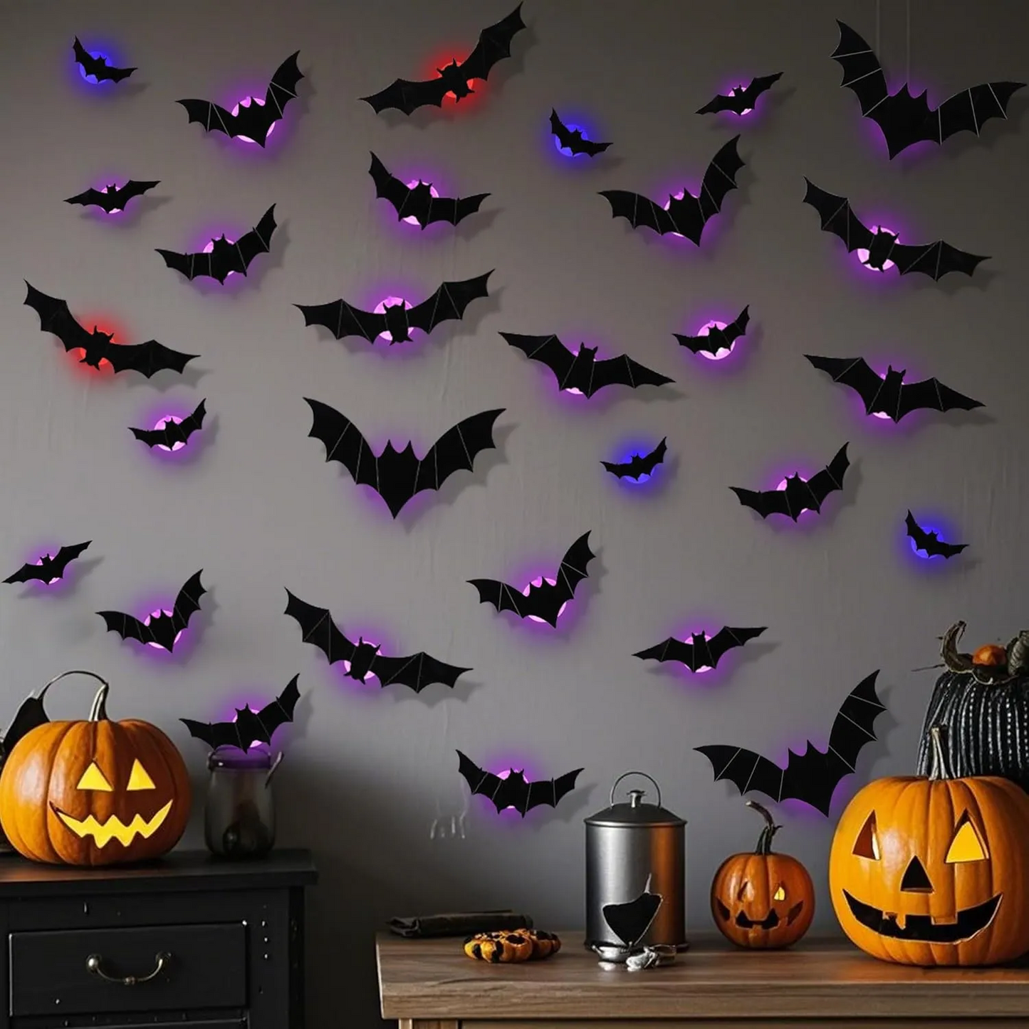 🦇Halloweenowe świecące nietoperze 3D