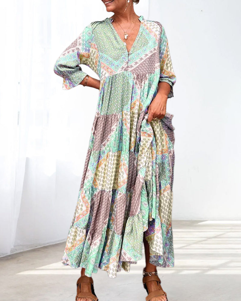 【M-3XL】🌈Kolorowa sukienka z nadrukiem i rękawami 3/4