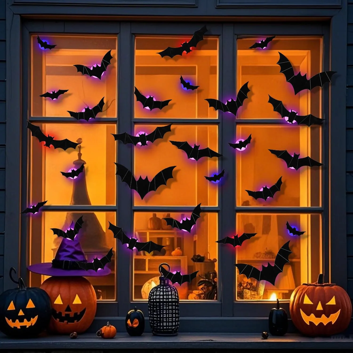 🦇Halloweenowe świecące nietoperze 3D