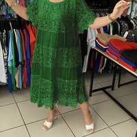 💝Jednokolorowa koronkowa sukienka z krótkim rękawem👗